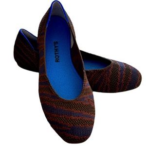 Rothy's Limited Edition Sapphire Zebra Square Toe Flat, Brown Dark Blue Size 7.5